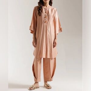 Ethnic Indian Wear Peach Satin Kurta Set